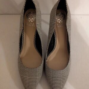 Vince Camuto Plaid Pointed Toe Pumps - Black & White